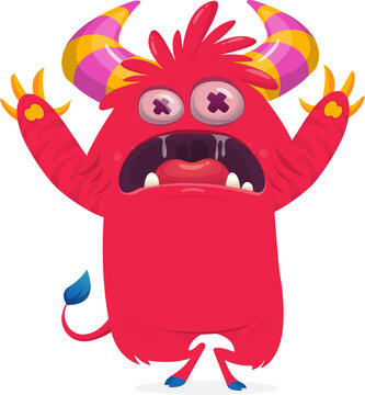 Cute Hairy Cartoon Monster Mascot with Claws and Big Teeth Isolated on White