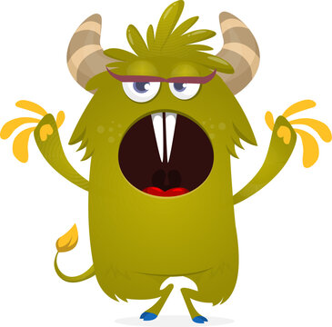 Cartoon Funny and Cute Monster creature with Scary Face Expression illustration for Halloween decoration or Package Design. Vector isolated on white