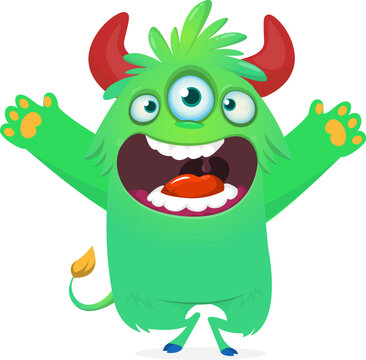 Angry Yelling Cartoon Monster with Big Mouth and Teeth Isolated on White