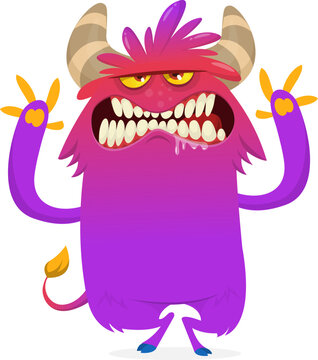 Angry Yelling Cartoon Monster with Big Mouth and Teeth Isolated on White