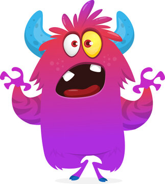 Angry Yelling Cartoon Monster with Big Mouth and Teeth Isolated on White