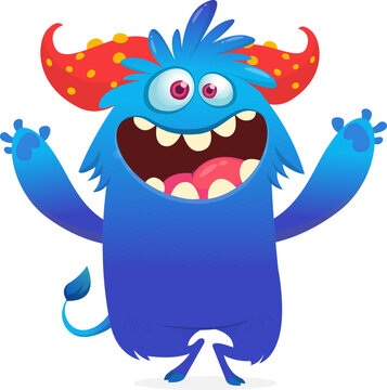 Angry Yelling Cartoon Monster with Big Mouth and Teeth Isolated on White
