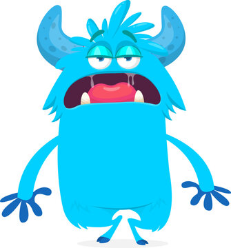 Angry Yelling Cartoon Monster with Big Mouth and Teeth Isolated on White