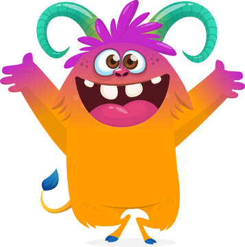 Little Cartoon Monster Creature with Big Eyes and Smiling Face Isolated