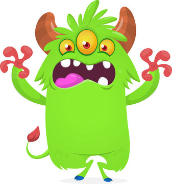  Three Eyed Silly Cartoon Monster Creature with Spots Isolated on White Background