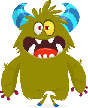 Little Cartoon Monster Creature with Big Eyes and Smiling Face Isolated