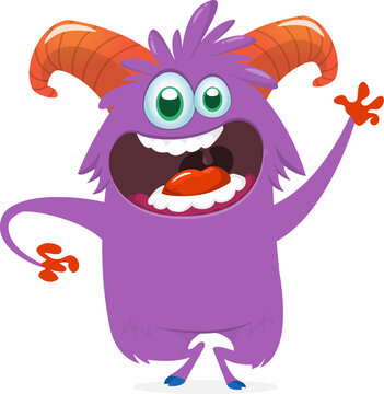 Little Cartoon Monster Creature with Big Eyes and Smiling Face Isolated