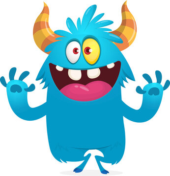 Little Cartoon Monster Creature with Big Eyes and Smiling Face Isolated
