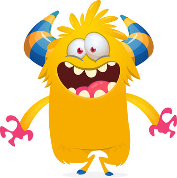Little Cartoon Monster Creature with Big Eyes and Smiling Face Isolated