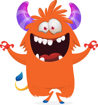 Little Cartoon Monster Creature with Big Eyes and Smiling Face Isolated