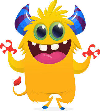 Little Cartoon Monster Creature with Big Eyes and Smiling Face Isolated