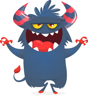 Cute Cartoon Monster Creature with Big Eyes and Smiling Face Isolated on white. Halloween design