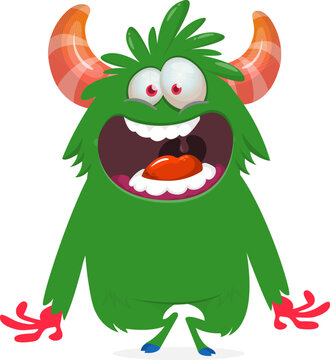 Little Cartoon Monster Creature with Big Eyes and Smiling Face Isolated