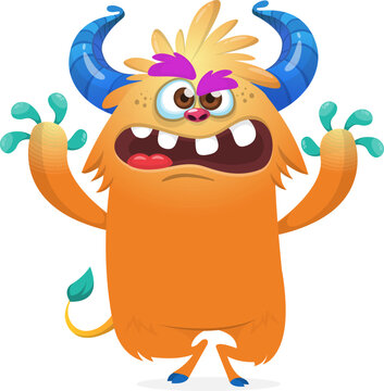 Little Cartoon Monster Creature with Big Eyes and Smiling Face Isolated