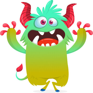 Little Cartoon Monster Creature with Big Eyes and Smiling Face Isolated