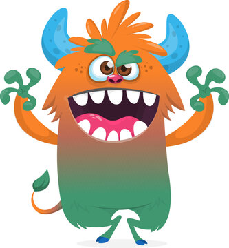 Little Cartoon Monster Creature with Big Eyes and Smiling Face Isolated