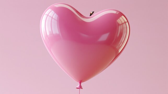 Shiny pink heartshaped balloon floats against a soft pink backdrop.