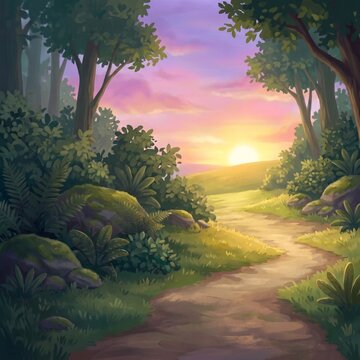 forest path on sunset