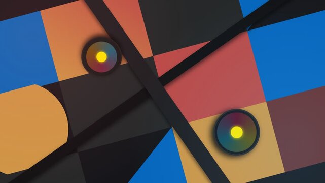 Abstract geometric composition with intersecting lines and circular elements