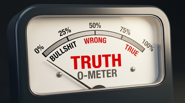 Truth-O-Meter Dial Gauge concept showing BS, Wrong, and True Levels