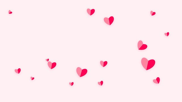 Romantic Pink Background Featuring Scattered Two-Tone Flat Style Paper Hearts