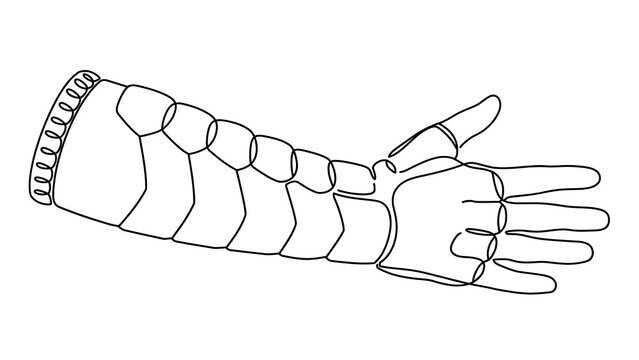Illustrated segmented arm and hand on white background.