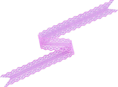 Bright pink floral lace ribbon with scalloped edges folded in z shape isolated on transparent background