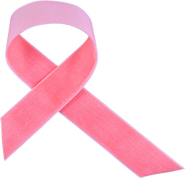 Pink velvet breast cancer awareness ribbon symbol with ribbed inner loop texture isolated on transparent background