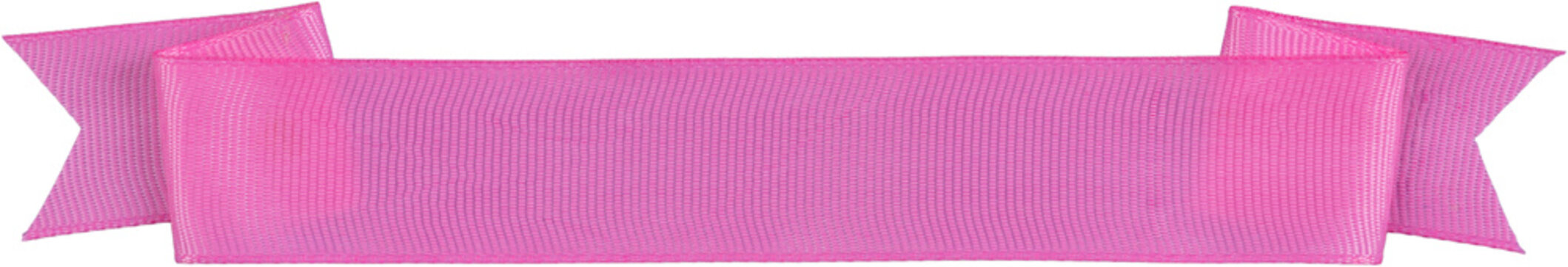 Straight horizontal bright pink ribbed grosgrain ribbon banner folded with forked ends cleanly isolated on transparent background