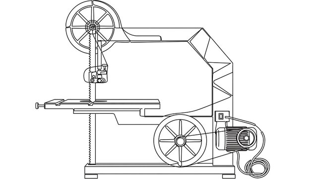 Industrial bandsaw machine white background.