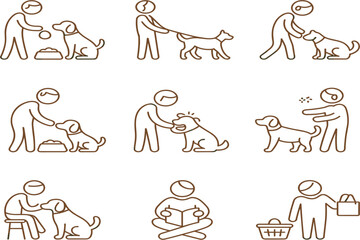 Fototapeta premium Dog Grooming and Care Activity Collection Vector Illustration, Pet Services and Animal Care Design Elements Set