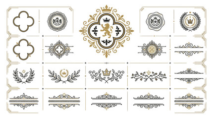 Fototapeta premium Heraldic Emblems, Crests and Ornaments on Transparent Background