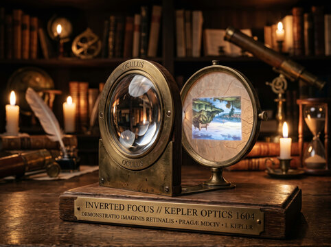 Historical Keplerian Optical Inversion Experiment Desk With Lens