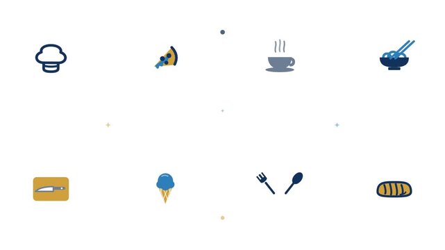 Minimalist Food Icons Collection Featuring Culinary Symbols on White Background