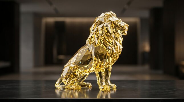 Crystal lion sculpture majestic golden animal figure modern interior decor