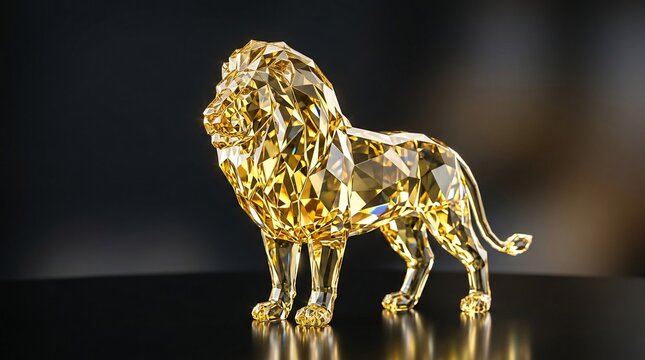 Golden crystal lion figurine detailed faceted surface elegant home decor object