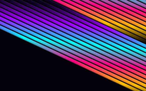 Abstract composition of diagonal colorful lines against a deep black background
