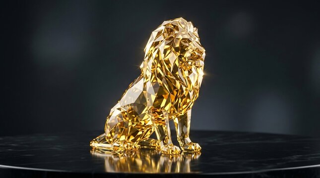 Golden lion sculpture symbolizing power strength and success