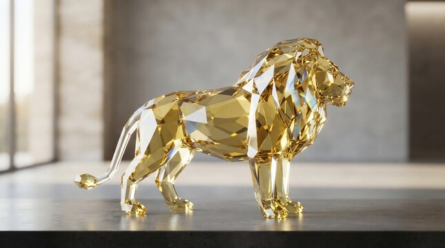 Golden crystal lion sculpture representing strength and luxury