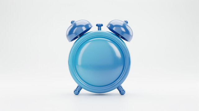 Blue alarm clock with two bells 3d render on transparent background