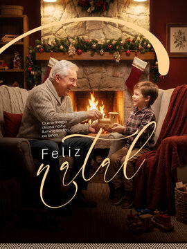 Feliz Natal Fam&iacute;lia Lareira Post Card Insta Template Banner