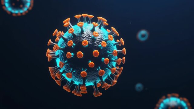 Realistic virus particle visualization for medical education, biotechnology research, scientific presentations, and healthcare website content.