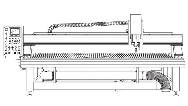 Industrial CNC cutting machine white background.