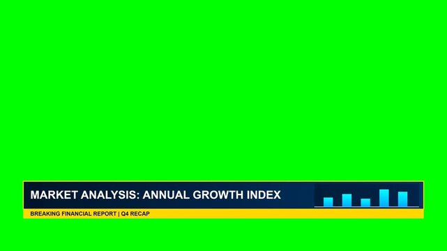 Modern Financial News Lower Third Graphic with Animated Growth Bar Chart over Green Screen Chroma Key
