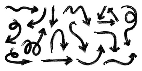 Obraz premium Set of hand drawn black ink arrows with rough brush strokes isolated on a white background