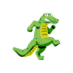 Fototapeta premium Quirky green crocodile character in motion, humorous hand-painted style reptile walking, fun wildlife illustration for children and design