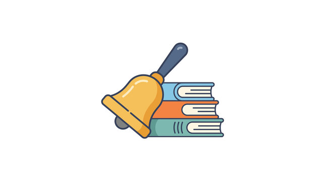 School bell and stack of books icon vector illustration for back to school education concept