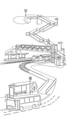 Fototapeta premium Industrial train station illustration white background.