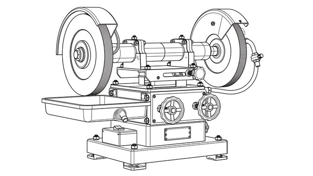 Industrial lathe machine white background.