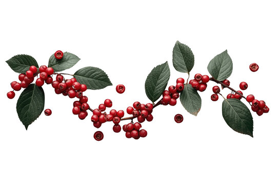 Natural red berry branch garland with scattered berries and leaves